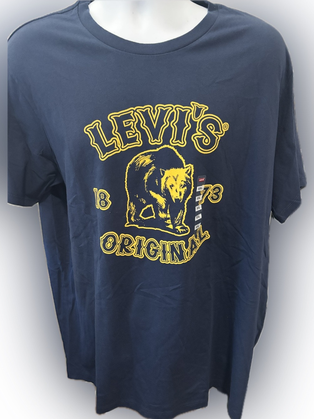 Levi's Navy Short Sleeve T-Shirt with Yellow Bear 73 Graphic XXL
